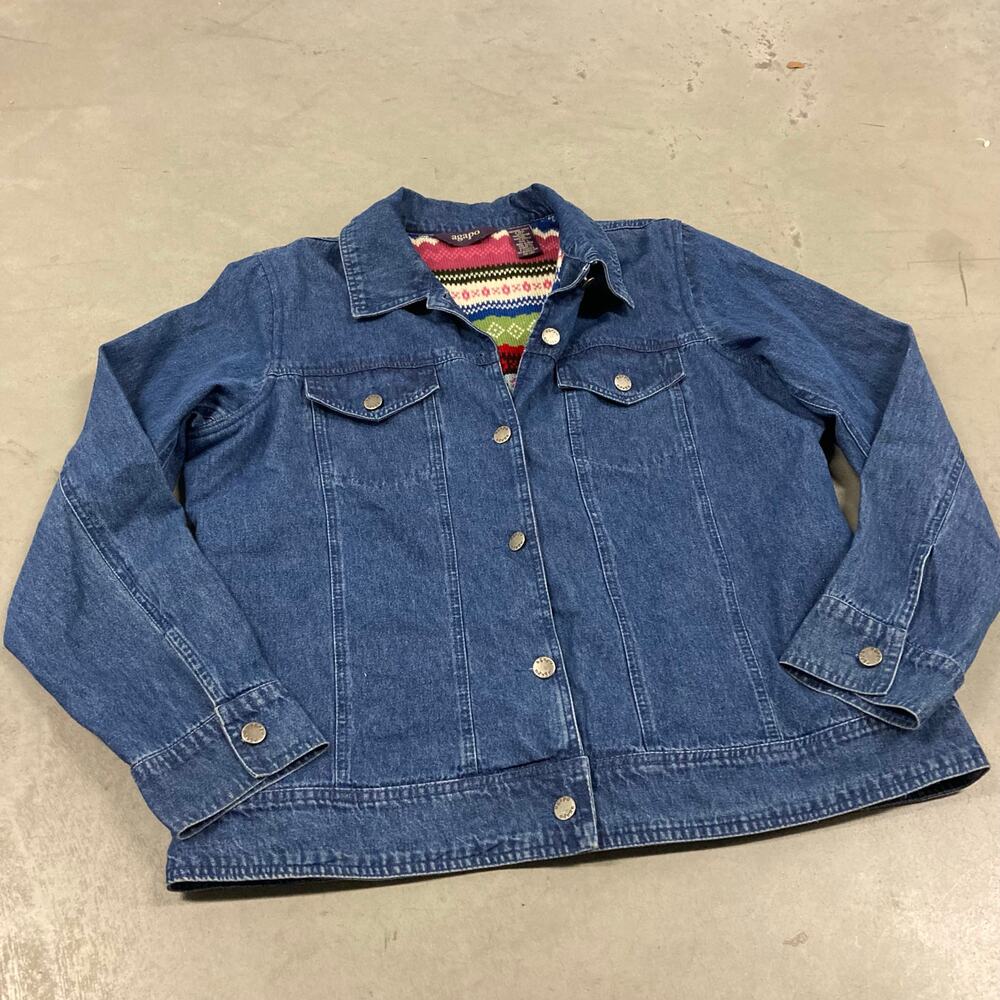 vintage y2k agapo flannel lined denim trucker jacket